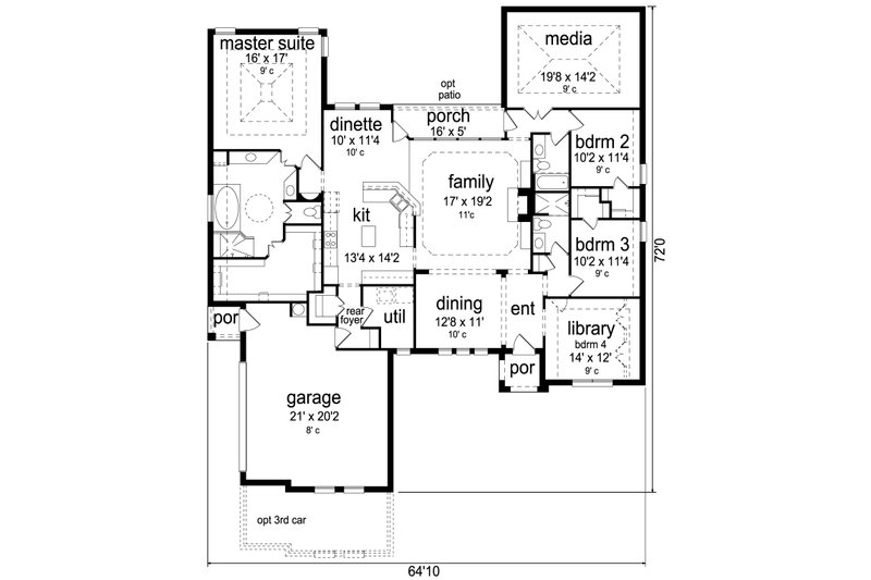 Home Plan - Floor Plan - Main Floor for European House Plan #84-593 - 3 bed, 3 bath