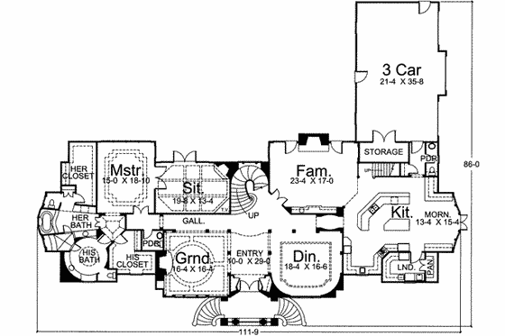 Floor Plan - Main Floor for Classical House Plan #119-165 - 4 bed, 5.5 bath