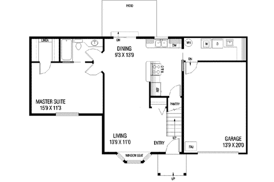 Floor Plan - Main Floor for Traditional House Plan #60-499 - 3 bed, 2 bath