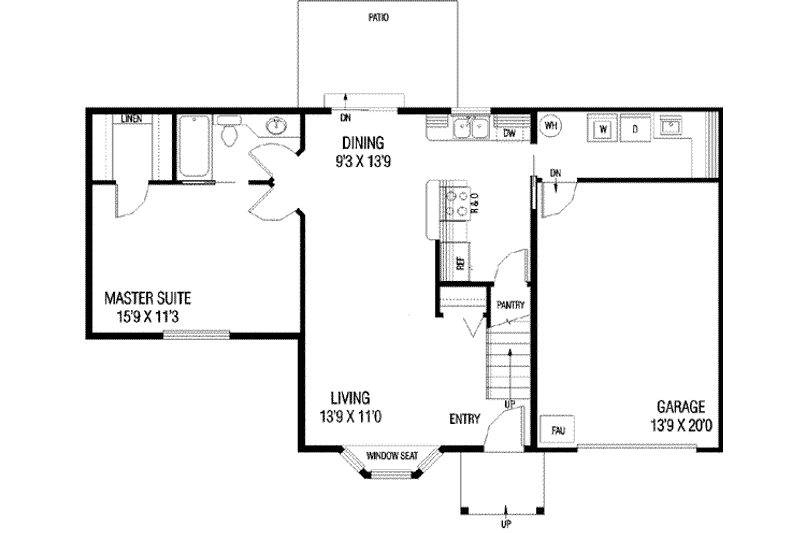 Home Plan - Floor Plan - Main Floor for Traditional House Plan #60-499 - 3 bed, 2 bath
