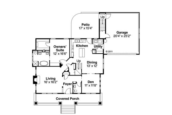 Floor Plan - Main Floor for Bungalow House Plan #124-485 - 3 bed, 2.5 bath