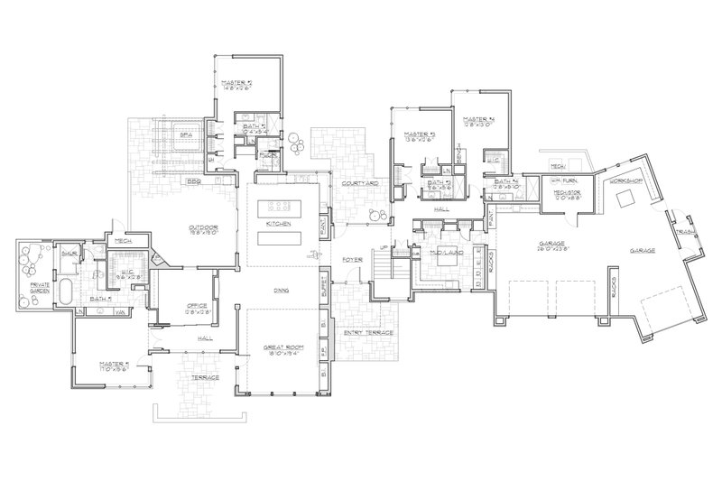 House Blueprint - Floor Plan - Main Floor for Contemporary House Plan #892-42 - 4 bed, 5.5 bath