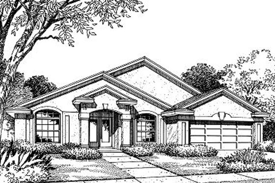 Exterior - Front Elevation for Mediterranean House Plan #417-141 - 3 bed, 2 bath