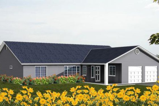 Exterior - Front Elevation for Adobe / Southwestern House Plan #1-643 - 3 bed, 2 bath