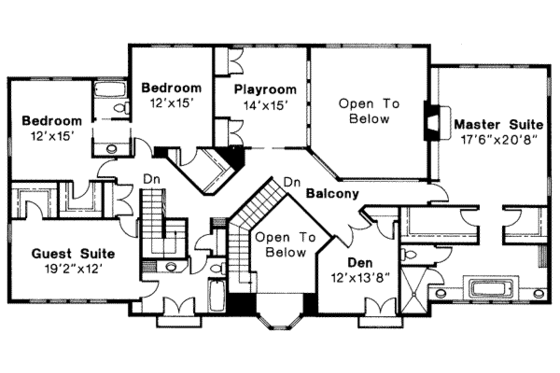 Floor Plan - Upper Floor for Mediterranean House Plan #124-292 - 6 bed, 3.5 bath