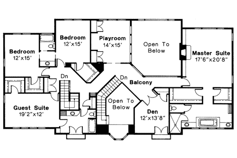 Home Plan - Floor Plan - Upper Floor for Mediterranean House Plan #124-292 - 6 bed, 3.5 bath
