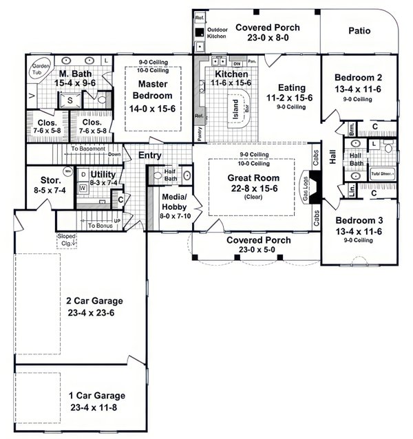 House Blueprint - Ranch Floor Plan - Main Floor Plan #21-636