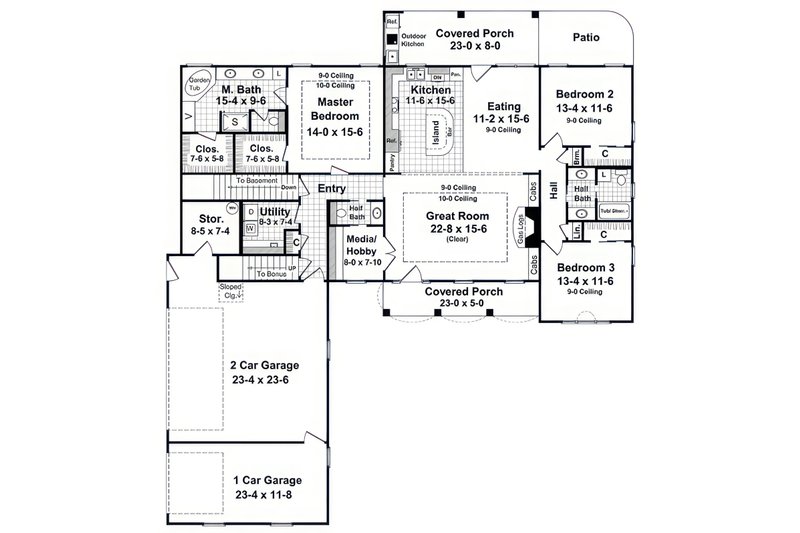 House Blueprint - Floor Plan - Main Floor for Ranch House Plan #21-636 - 3 bed, 2.5 bath