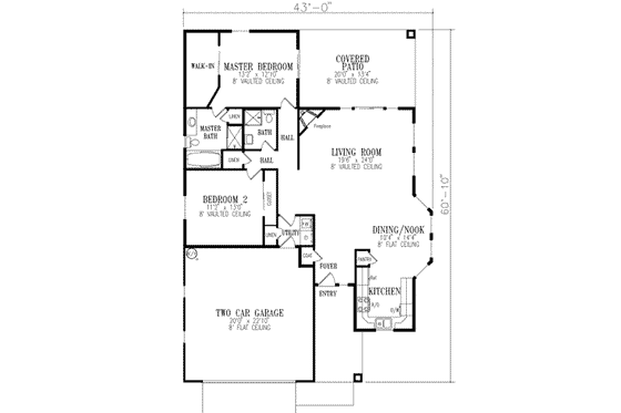 Floor Plan - Main Floor for Adobe / Southwestern House Plan #1-276 - 2 bed, 2 bath