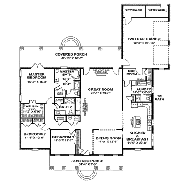 Architectural House Design - Southern Floor Plan - Main Floor Plan #44-164