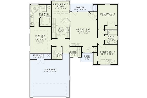 Floor Plan - Main Floor for Traditional House Plan #17-3452 - 3 bed, 2 bath