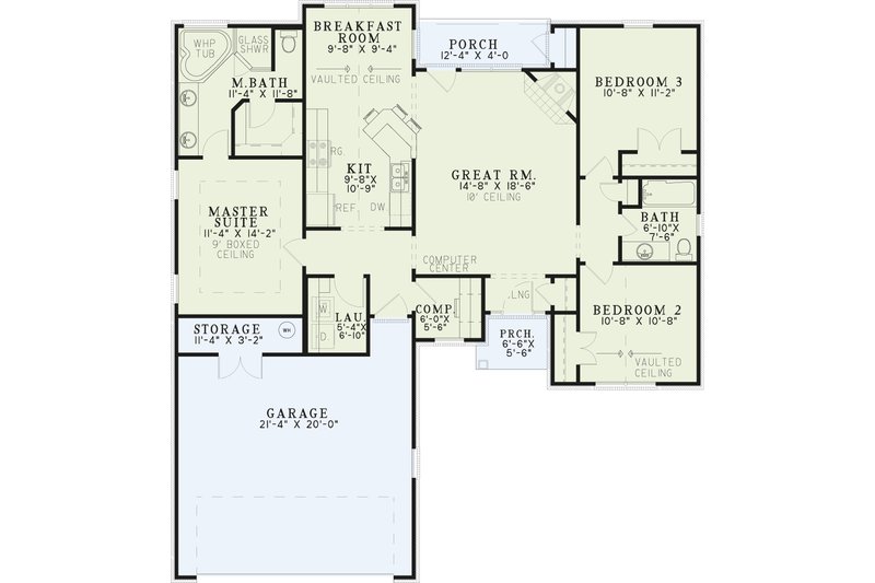 House Design - Floor Plan - Main Floor for Traditional House Plan #17-3452 - 3 bed, 2 bath