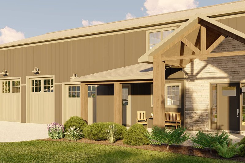 Home Plan - Exterior - Covered Porch 1 for Barndominium House Plan #1064-221 - 4 bed, 4.5 bath