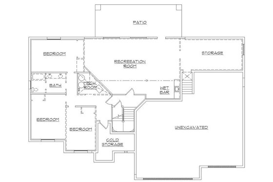 Floor Plan - Lower Floor for European House Plan #5-388 - 6 bed, 3.5 bath