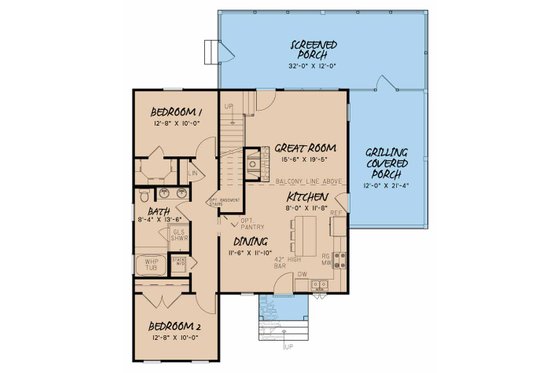 Floor Plan - Main Floor for Craftsman House Plan #17-3370 - 3 bed, 2 bath
