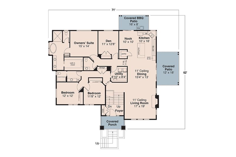 House Blueprint - Floor Plan - Main Floor for Prairie House Plan #124-1424 - 4 bed, 3.5 bath
