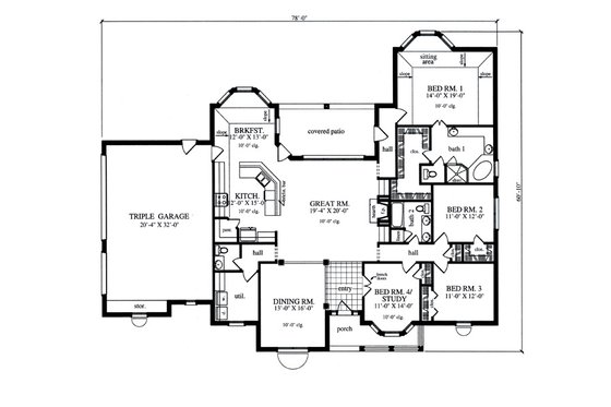 Floor Plan - Main Floor for European House Plan #42-384 - 4 bed, 2.5 bath