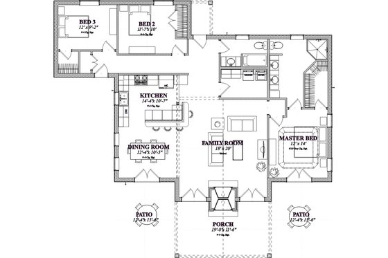 Floor Plan - Main Floor for Craftsman House Plan #63-359 - 3 bed, 2 bath