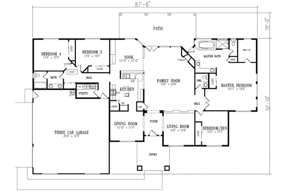 Floor Plan - Main Floor for Adobe / Southwestern House Plan #1-684 - 4 bed, 2.5 bath