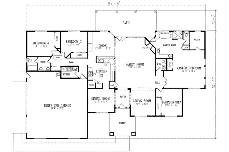 Dream House Plan - Floor Plan - Main Floor for Adobe / Southwestern House Plan #1-684 - 4 bed, 2.5 bath