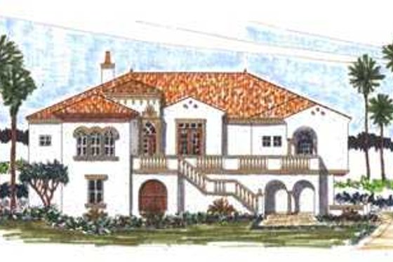Exterior - Front Elevation for Mediterranean House Plan #76-101 - 3 bed, 5 bath