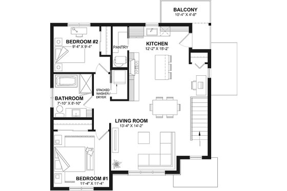 Floor Plan - Upper Floor for Country House Plan #23-558 - 2 bed, 1 bath