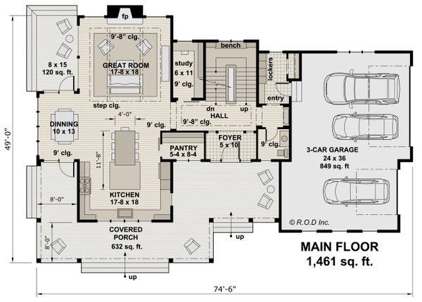 Dream House Plan - Floor Plan - Main Floor for Farmhouse House Plan #51-1564 - 4 bed, 3.5 bath