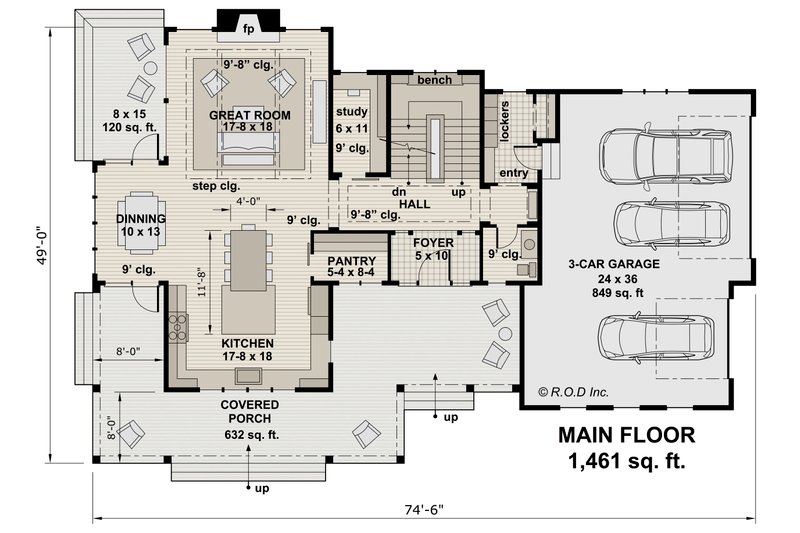 Dream House Plan - Floor Plan - Main Floor for Farmhouse House Plan #51-1564 - 4 bed, 3.5 bath