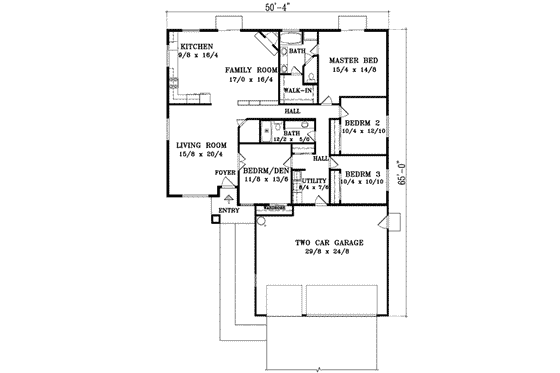 Floor Plan - Main Floor for Adobe / Southwestern House Plan #1-860 - 4 bed, 2 bath
