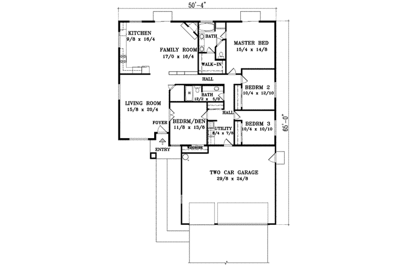 House Plan Design - Floor Plan - Main Floor for Adobe / Southwestern House Plan #1-860 - 4 bed, 2 bath