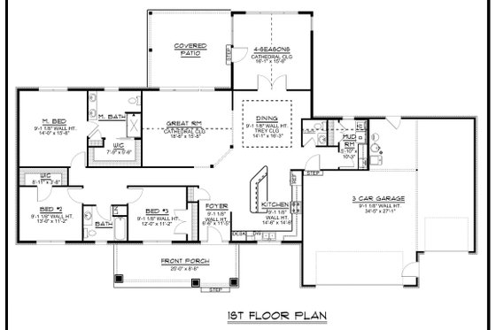 Floor Plan - Main Floor for Craftsman House Plan #1064-131 - 3 bed, 2.5 bath