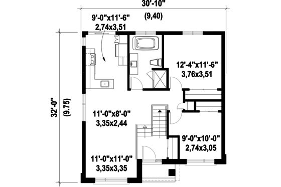 Floor Plan - Main Floor for Contemporary House Plan #25-4405 - 2 bed, 1 bath