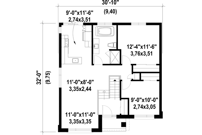 Architectural House Design - Floor Plan - Main Floor for Contemporary House Plan #25-4405 - 2 bed, 1 bath