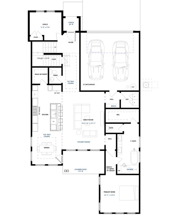 House Design - Floor Plan - Main Floor for Modern House Plan #1129-19 - 4 bed, 3.5 bath