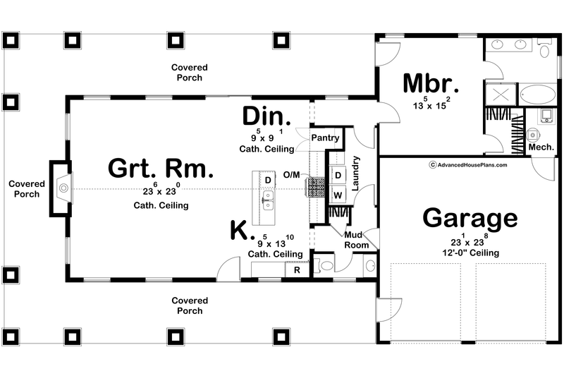 Dream House Plan - Floor Plan - Main Floor for Barndominium House Plan #455-279 - 1 bed, 1.5 bath