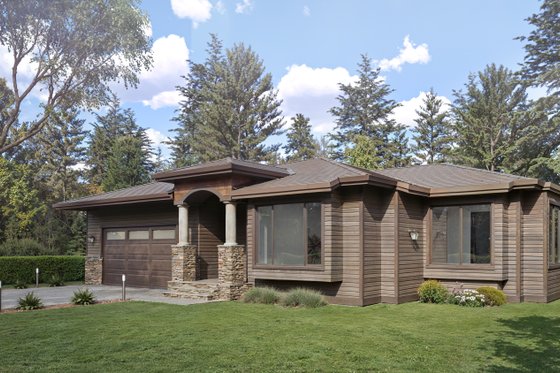 Exterior - Front Elevation 4 for Prairie House Plan #1066-300 - 1 bed, 2 bath