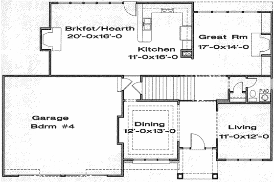 Floor Plan - Main Floor for Traditional House Plan #6-140 - 4 bed, 3.5 bath