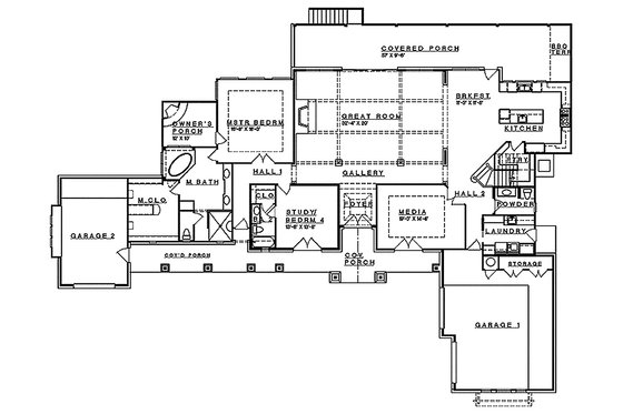 Floor Plan - Main Floor for Mediterranean House Plan #935-4 - 4 bed, 4.5 bath