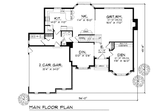 Floor Plan - Main Floor for Traditional House Plan #70-385 - 4 bed, 2.5 bath