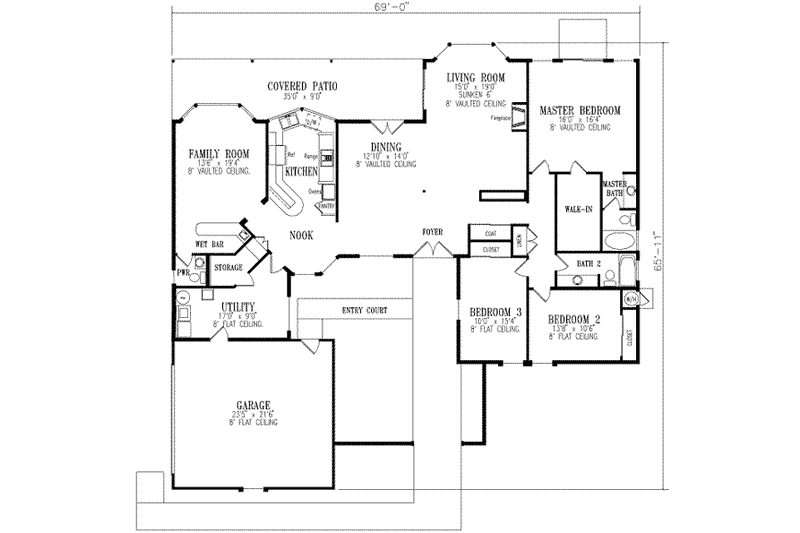 House Blueprint - Floor Plan - Main Floor for Adobe / Southwestern House Plan #1-553 - 3 bed, 2.5 bath