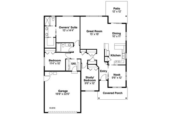 Floor Plan - Main Floor for Ranch House Plan #124-855 - 3 bed, 2 bath