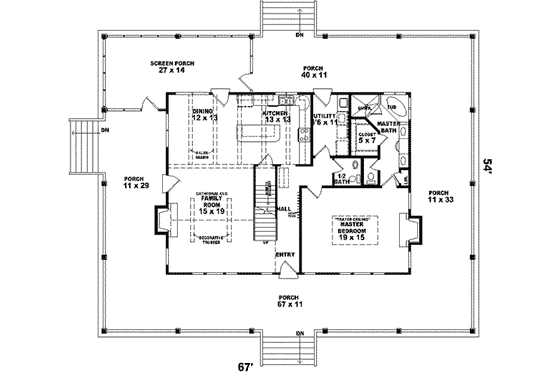 Floor Plan - Main Floor for Farmhouse House Plan #81-495 - 3 bed, 2.5 bath