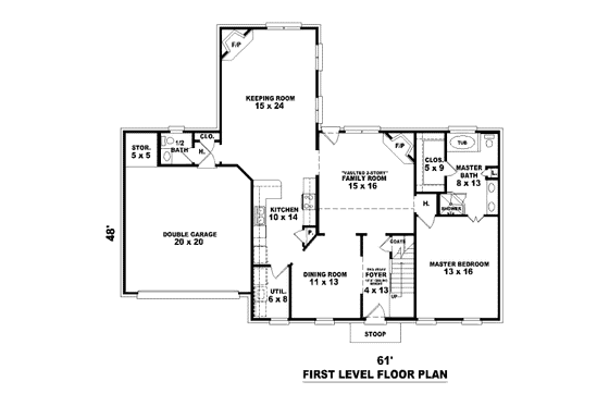 Floor Plan - Main Floor for Colonial House Plan #81-13696 - 4 bed, 2.5 bath
