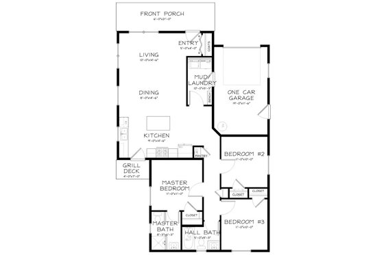 Floor Plan - Main Floor for Craftsman House Plan #895-14 - 3 bed, 2 bath