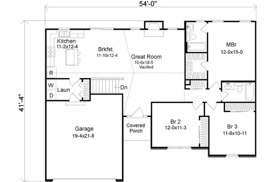 Floor Plan - Main Floor for Ranch House Plan #22-523 - 3 bed, 2 bath