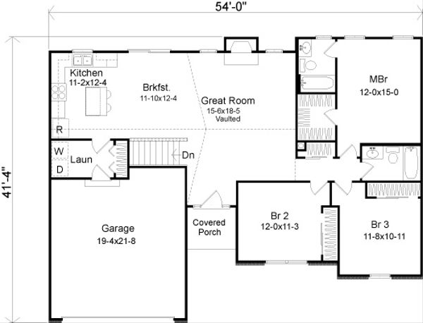 Architectural House Design - Ranch Floor Plan - Main Floor Plan #22-523