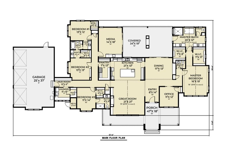 House Blueprint - Floor Plan - Main Floor for Farmhouse House Plan #1070-269 - 4 bed, 3.5 bath