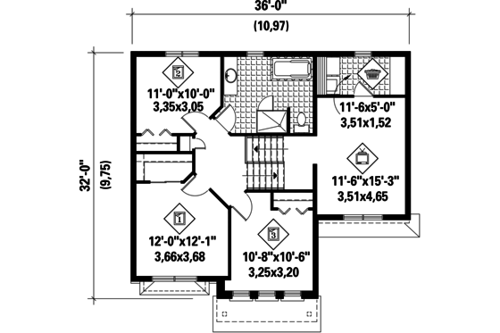 Floor Plan - Upper Floor for Country House Plan #25-4299 - 3 bed, 1 bath