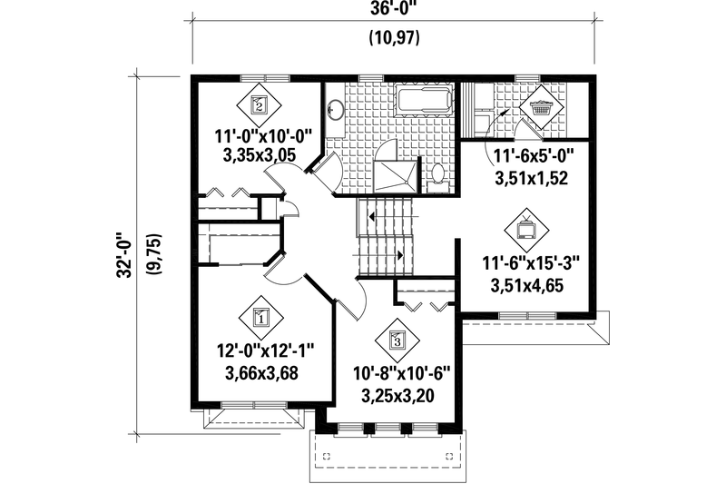 House Blueprint - Floor Plan - Upper Floor for Country House Plan #25-4299 - 3 bed, 1 bath
