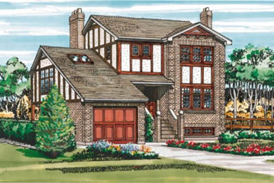 Exterior - Front Elevation for European House Plan #47-449 - 3 bed, 3 bath